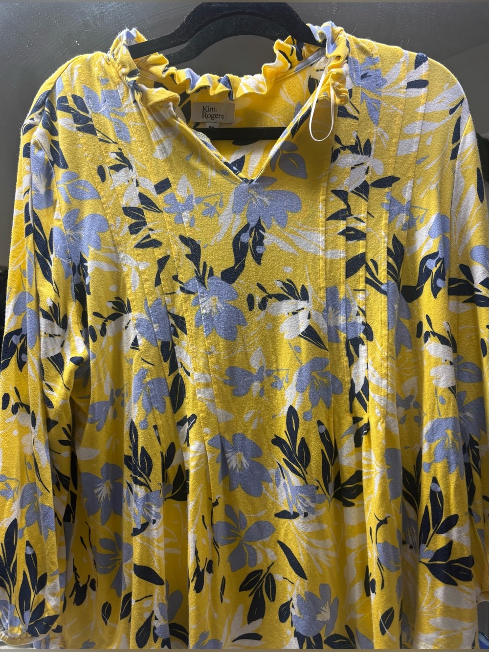 Kim Rogers Yellow Floral Ruffle-Trim Tunic